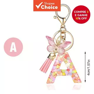 Presente Para Namorada , Chaveiro Com Letras De Lantejoulas Rosa Brilhante Pingente De Borboleta , Inicial Personalizado em Oferta na Shopee