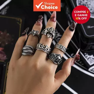 Set de Acessórios Viking Skull Finger Rings Vintage 2024 Streetwear Masculino/Feminino em Oferta na Shopee