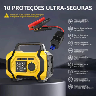 5 em 1 Auxiliador de Partida Compressor Ar PowerBank Led 8000 mAh 3500 Pa 6 Funções Carro Carpei