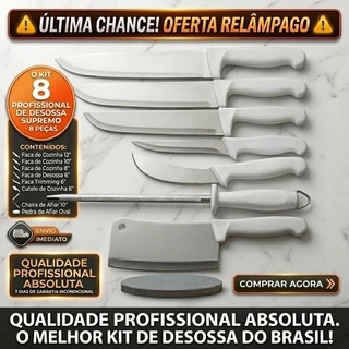 Jogo De Facas Profissional Desossa Tira Couro Chaira Cutelo Para Açougue Impulsione sua rotina com um produto pensado