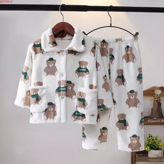 0-8 Anos De Idade Pijama De Flanela Para Bebês De Inverno Dois Conjuntos De Roupas De Casa em Oferta na Shopee
