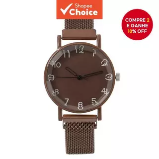 Um relógio feminino de quartzo colorido, minimalista e elegante, com uma pulseira de malha milanesa e mostrador em Oferta na Shopee