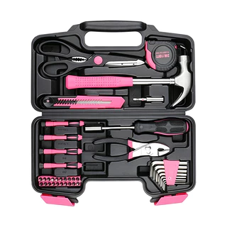 Kit 39 Peças Ferramentas Rosa para Mulheres, com Maleta para Reparos Domésticos DIY