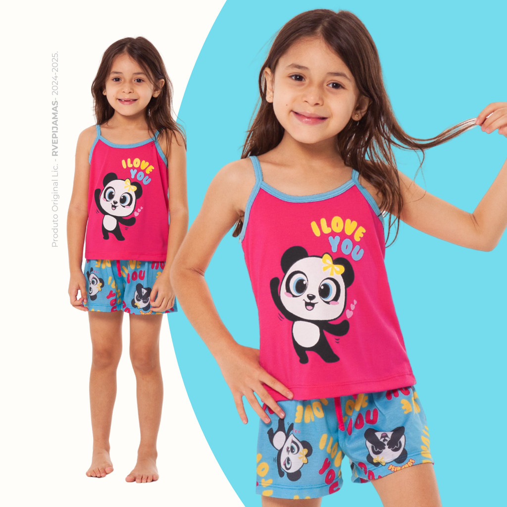 Baby Doll Infantil Feminino Alça Panda Conjunto Short Doll Verão Conjunto Pijama Curto Confortável em Oferta na Shopee