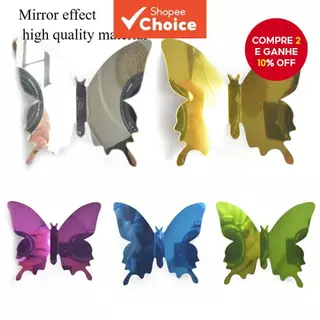 Adesivos De Parede Com Espelho Borboleta 3D De 12 Peças-Arte Removível Para Quartos Infantis E Decorações De Casamento em Oferta na Shopee