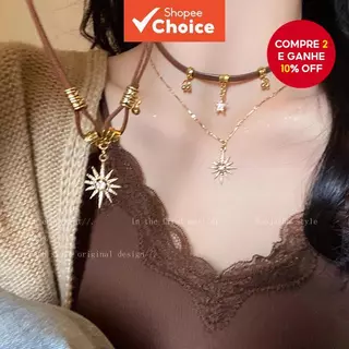 Colar Elegante Liga Strass Sol Estrela Pingente Para Mulheres em Oferta na Shopee