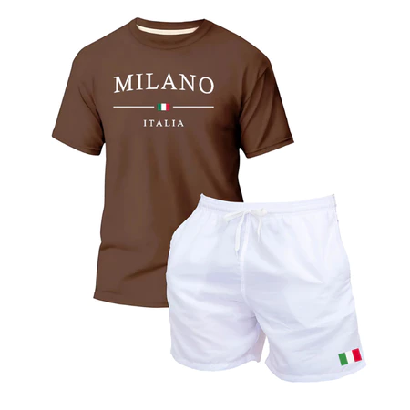 Conjunto Camiseta Masculina Básica Milano Italia + Short Tactel Praia Mauricinho Corrida Verão