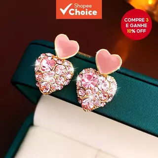Brincos Elegantes De Zircônia Com Coração Rosa Para Mulheres-Conjunto De Joias De Liga De Luxo em Oferta na Shopee