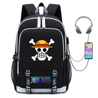 Mochila de Estudante Periférica de Anime One Piece Grande Capacidade Casual Bolsa de Computador USB Presente de Aniversá