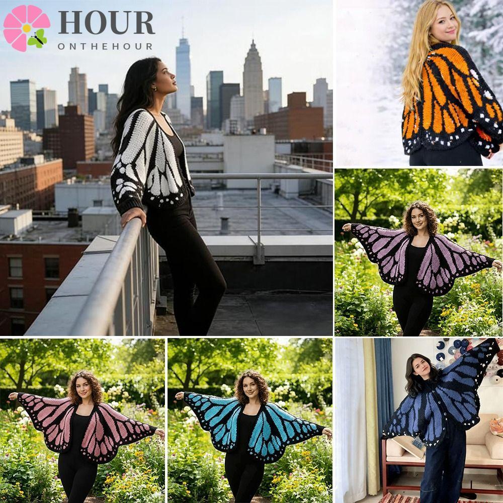 HOUR Monarch Butterfly Knit Cardigan , Crochê Macio