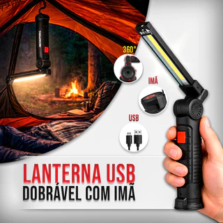 Lanterna LED Dobrável Recarregável com Ímã 360° 5 Modos De Luz COB Magnética