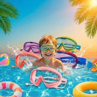 Óculos de Natação Infantil com Máscara Silicone Anti-Fog UV Protetor de Ouvido + Estojo