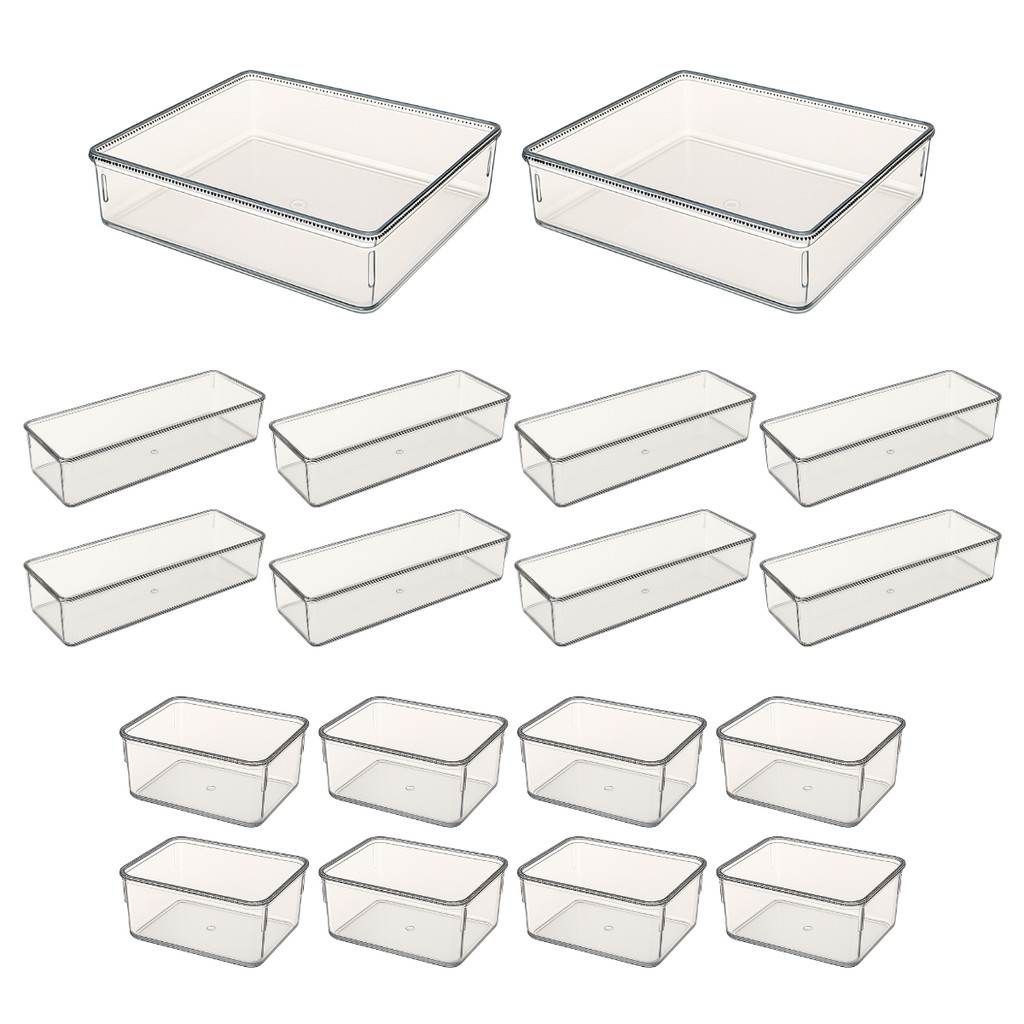 Kit 18 Organizador Multiuso Modular Acrílico Cesto Cristal Maquiagem Gaveta Geladeira | Shopee Brasil