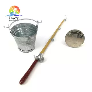 D-2 Pçs/set 1 : 12 Casa De Bonecas Modelo De Vara De Pesca De Metal Em Miniatura + Balde De Água . em Oferta na Shopee