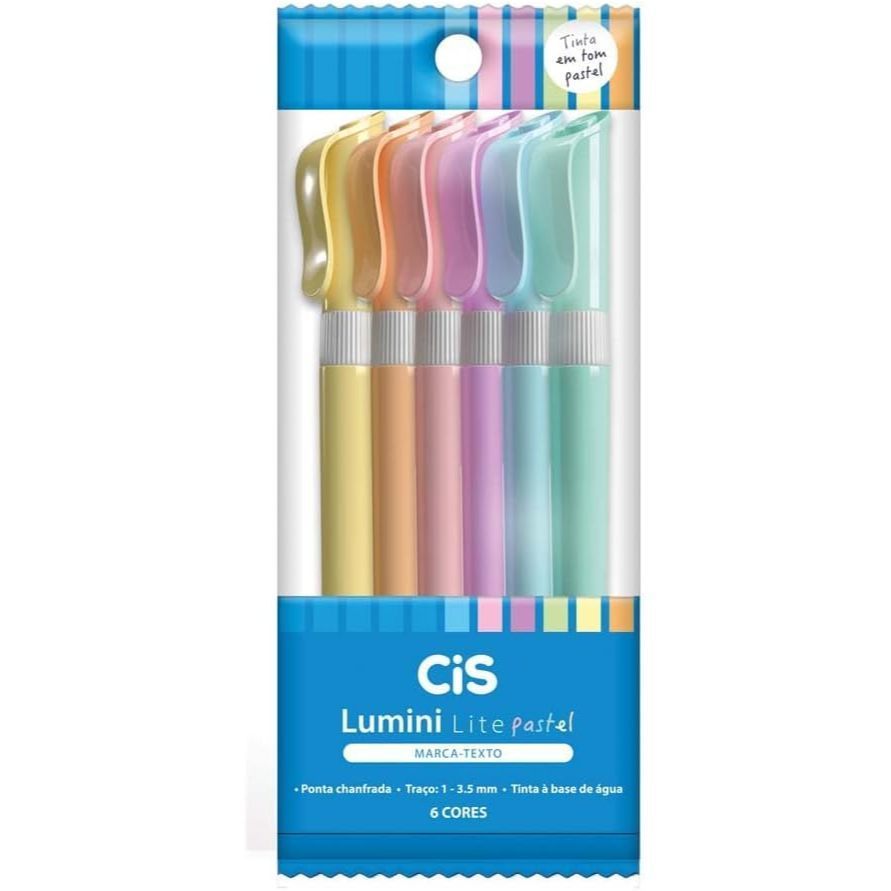 Marca texto Lumini Lite Pastel Pacote com 6 cores CIS | Shopee Brasil