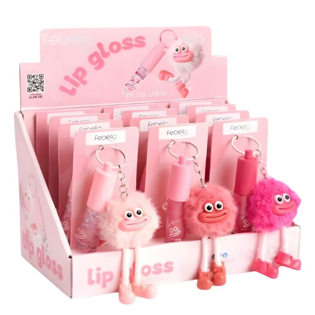 Box C/12 Lip Gloss Com Chaveiro Fofo - Febella BM40146 | Shopee Brasil