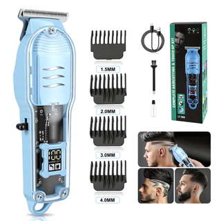 Máquina de Cortar Cabelo Sem Fio com Display LCD Design Transparente para Homens