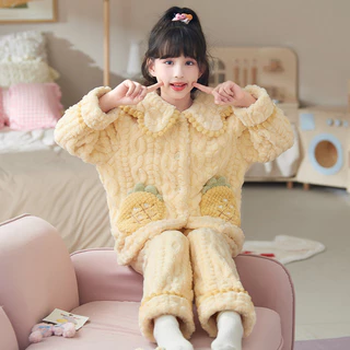 Crianças pijamas meninas outono inverno Coral velo engrossado flanela HelloKitty grandes crianças meninas roupas de casa em Oferta na Shopee