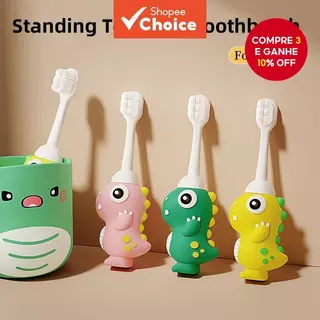 Escova de Dentes para Crianças e Bebês Cerdas Suaves 10.000 Pêlos Dinosauro Cartoon Bonitinho em Oferta na Shopee