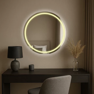 Espelho Redondo 50x50cm Jateado fino com Led 3 Cores Lapidado Decoração Moderna Quarto Sala Banheiro em Oferta na Shopee