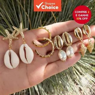 Conjunto De 4 Peças De Brincos Boêmios Concha Pérola Praia Joias De Festa Para Mulheres em Oferta na Shopee