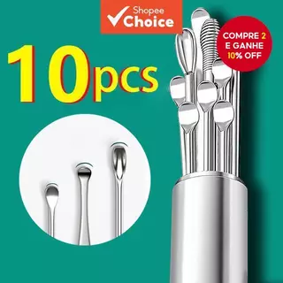 Kit De Ferramentas De Limpeza De Palheta De Ouvido Dez Unidades Para Adultos Remoção De Cera Em Aço Inoxidável Com Caixa em Oferta na Shopee