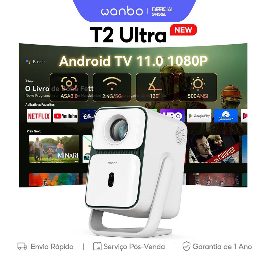 NEW] Wanbo T2 Ultra Projetor Portatil Mini 1080P Full HD Suporte