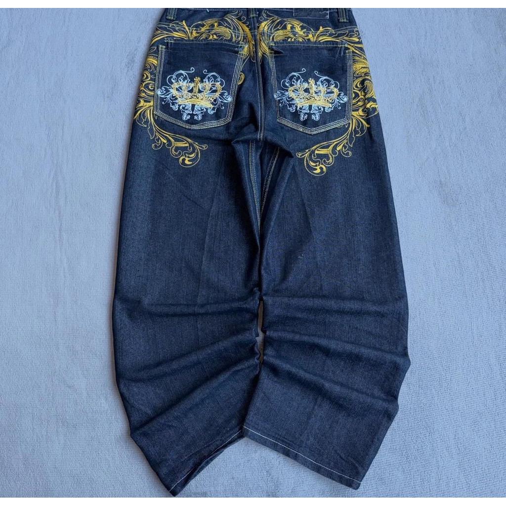 Y2K Americano Sulpole Hip-hop Jeans De Grandes Dimensões Dos