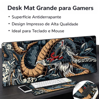 Mouse Pad Gamer Grande 75x35cm Dragão Antiderrapante Base Borracha Alta Precisão RGB Jogos PC Escritório Mesa XXL