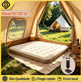 Kit Colchão Inflável Resistente Casal + Bomba de Ar Manual Camping Praia Masterchair