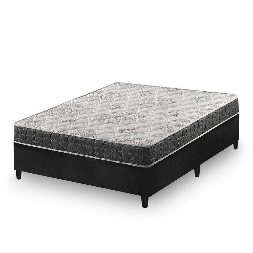Cama Box Casal Preto + Colchão Espuma D33 Ortopédico Zidi San
