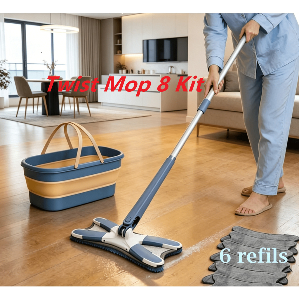 Kit 8 Peças Mop Twist + Balde Dobrável + 6 Refis - Limpeza Casa com Economia | Shopee Brasil
