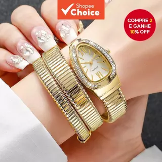Pulseira de moda em forma de cobra com strass, relógio de pulso de quartzo para mulheres, relógio de senhora com em Oferta na Shopee