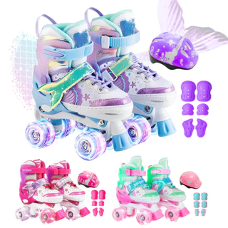 Patins Ajustável Infantil 4 Rodas Kit Proteção Rodinha Com Led em Oferta na Shopee