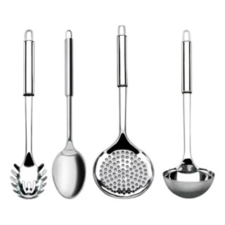 Combo 4 Utensílios Aço Inox Cozinha Colher Concha Escumadeira