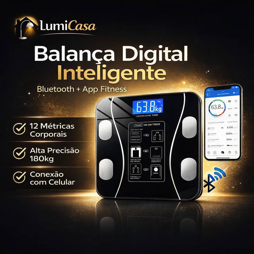 Balança Digital Inteligente Bluetooth Corporal 180kg com App 12 Métricas