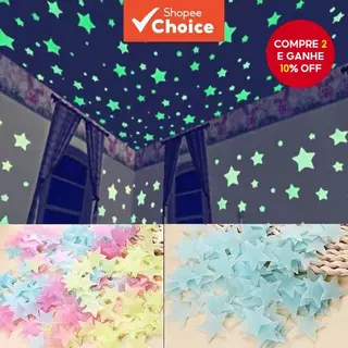 Adesivos De Estrela Que Brilham No Escuro 100 Unidades-Decalques Temáticos De Néon Para Crianças , Teto E Quarto , Decor em Oferta na Shopee