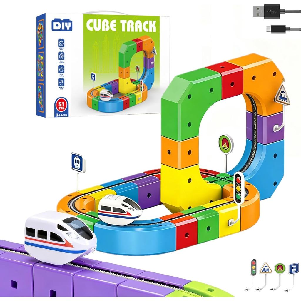 Cubo De Trilho Mágico DIY Conjunto De Construção De Pista 3D Com Trem ...