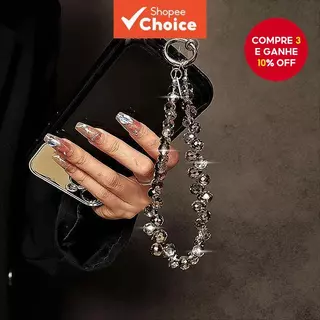 Sense Corrente de Cristal Luxo com Contas Anti-Perda para Telefone Celular Portátil em Oferta na Shopee