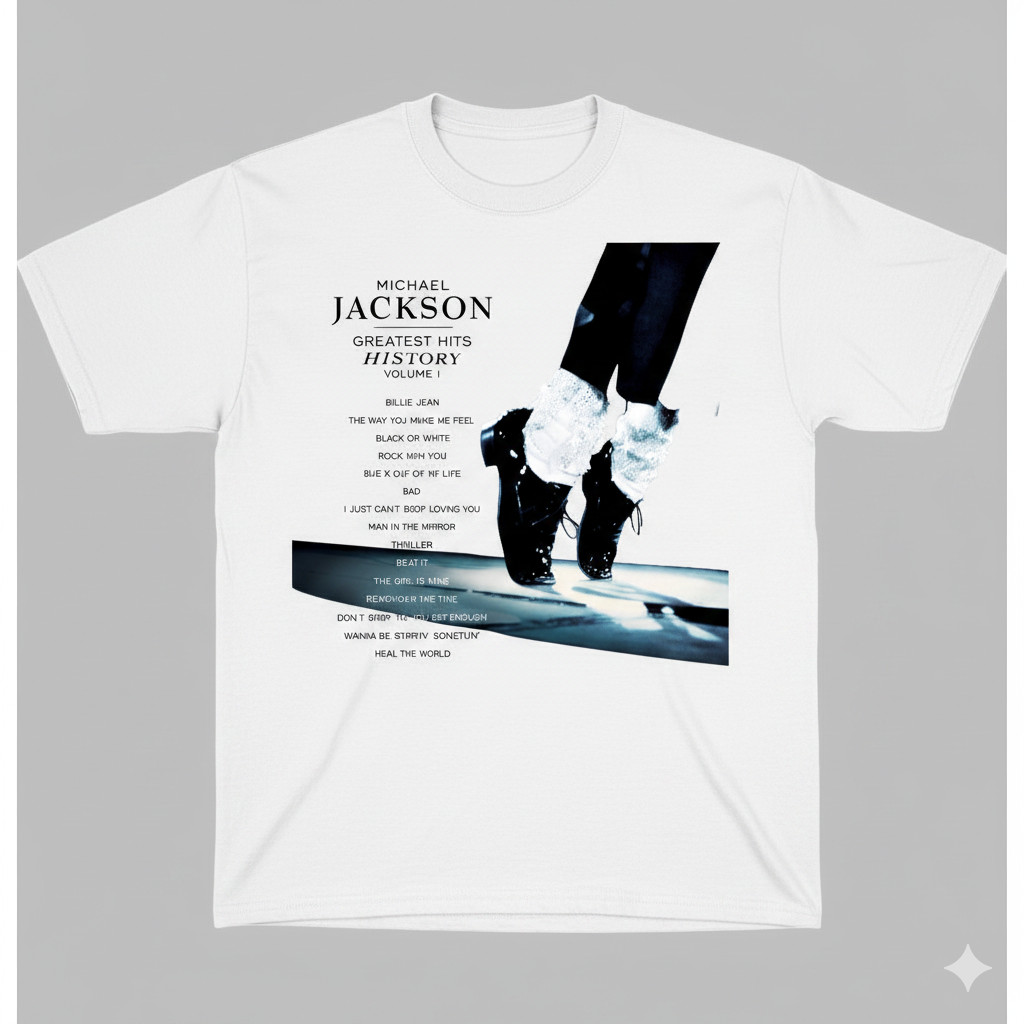 Camiseta Michael Jackson Luva Gráfico Assinatura Vintage 90s