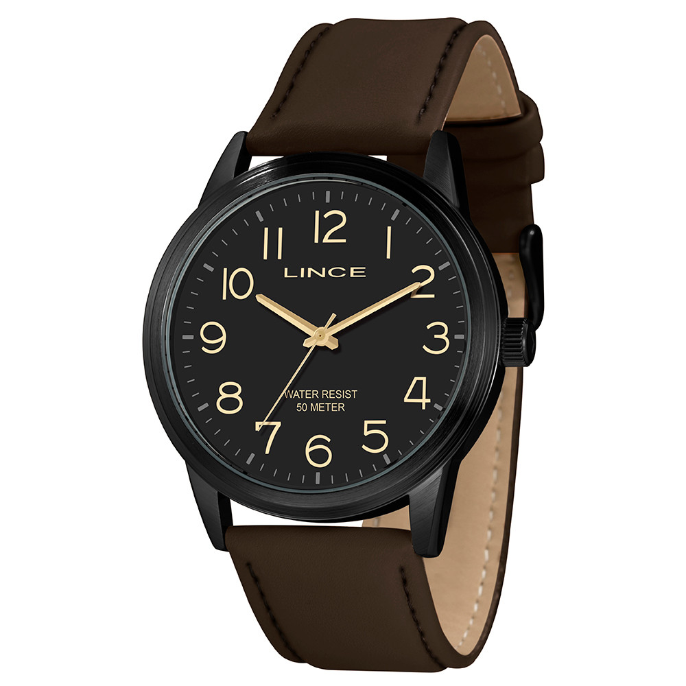 Relogio Lince Masculino preto com numeros pulseira de couro a