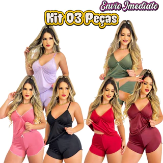 Kit com 3 Baby Doll Pijama Sem Bojo liganete Short Doll Feminino Conjunto Baby Dool Babydoll em Oferta na Shopee