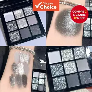 Paleta De Sombras Com Glitter De 9 , Metal Escuro , Punk , Olho Esfumaçado , Cinza , Preto , Frio , Maquiagem Feminina em Oferta na Shopee