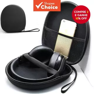 PU Universal Grande EVA Fone De Ouvido Caso Portátil Bolsa De Armazenamento À Prova De Choque Para Fones Bluetooth Preto em Oferta na Shopee