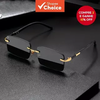 Óculos De Sol Vintage Sem Aro Design Elegante Hip Hop UV400 Com Armação Dourada em Oferta na Shopee