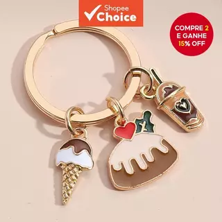 Adorável Conjunto de Jóias Feitas à Mão: Bolo Sorvete Esmalte Chá Chaveiro Anel para Mulheres e Homens em Oferta na Shopee