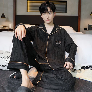Pijamas masculinos primavera outono algodão puro algodão manga comprida Loungewear terno de verão em Oferta na Shopee