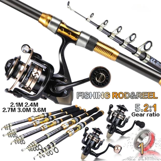 Sougayilang Conjunto De Pesca Vara Telescópica E 12 + 1BB 5.2: 1 Carretel Para Marítima Joran Pangcing