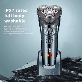 Barbeador com visor digital, totalmente automático, lavável, à prova d'água IPX7, 8000 RPM, cabeça flutuante