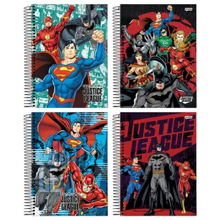Caderno Espiral Jandaia Universitário Capa Dura Liga da Justiça 1 Matéria 80 Folhas- Embalagem com 4 Unidades (Sortidos) em Oferta na Shopee